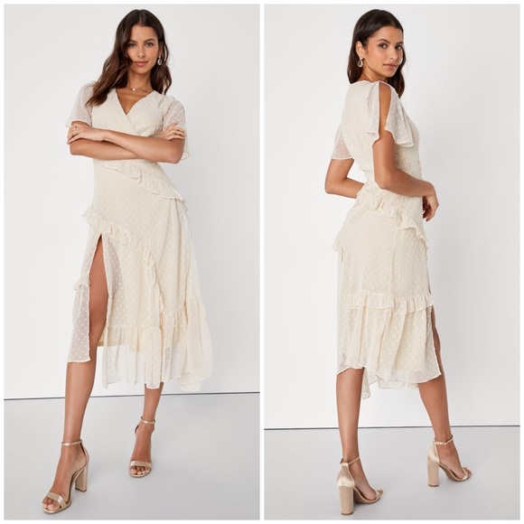 Lulus Dresses & Skirts - NWT LULUS Next to You Cream Swiss Dot Ruffled Midi Dress